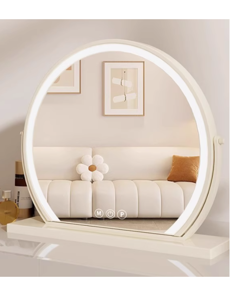 ESSONIO Italian light luxury LED cream style round makeup mirror with light home desktop high-end beauty mirror