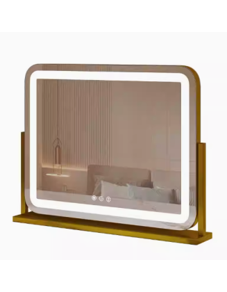 ZPPSN light luxury home makeup mirror Nordic modern smart touch illuminated square desktop vanity mirror can be rotated